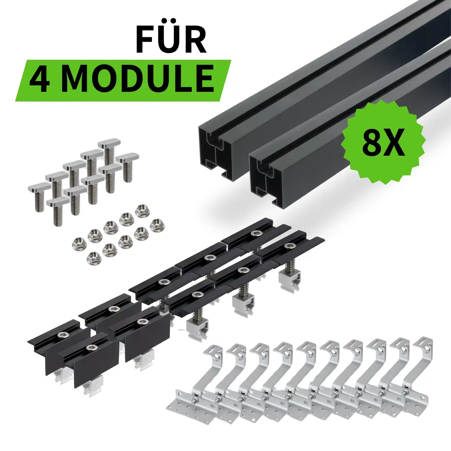 Schrägdach-Montageset für 4 Module schwarz
