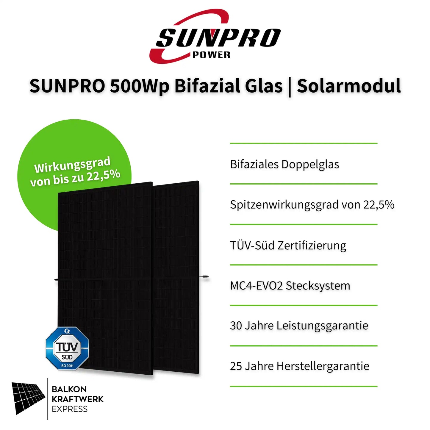 Sunpro 500Wp Topcon Bifazial Glas-Glas SPDG500-N108R12
