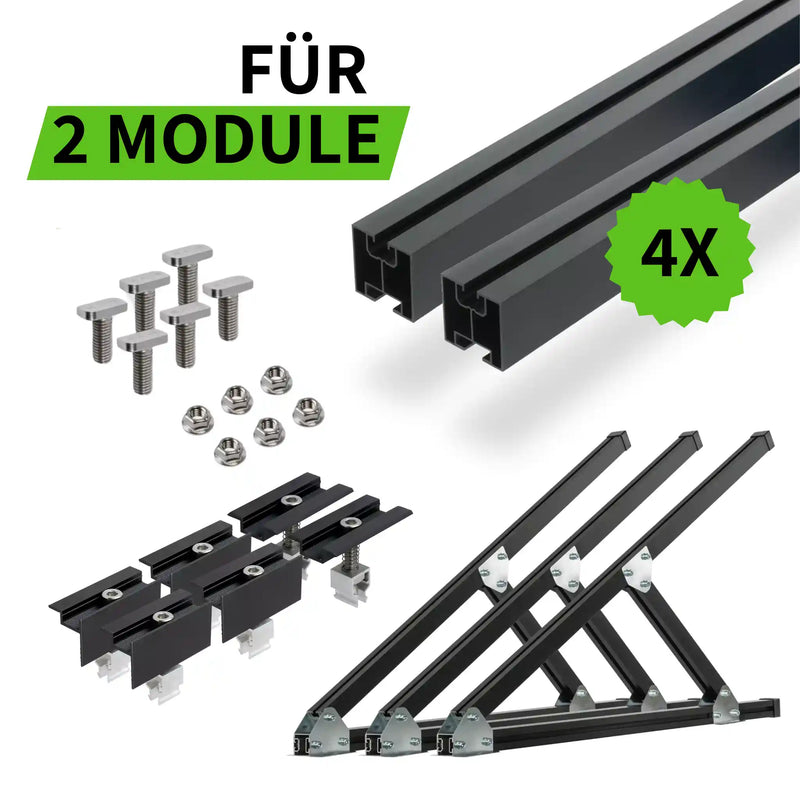 Flachdach- und Wand-Montageset für 2 Module Schwarz