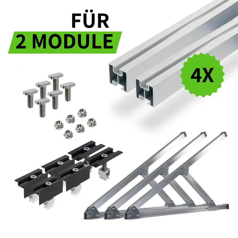 Flachdach- und Wand-Montageset für 2 Module Silber