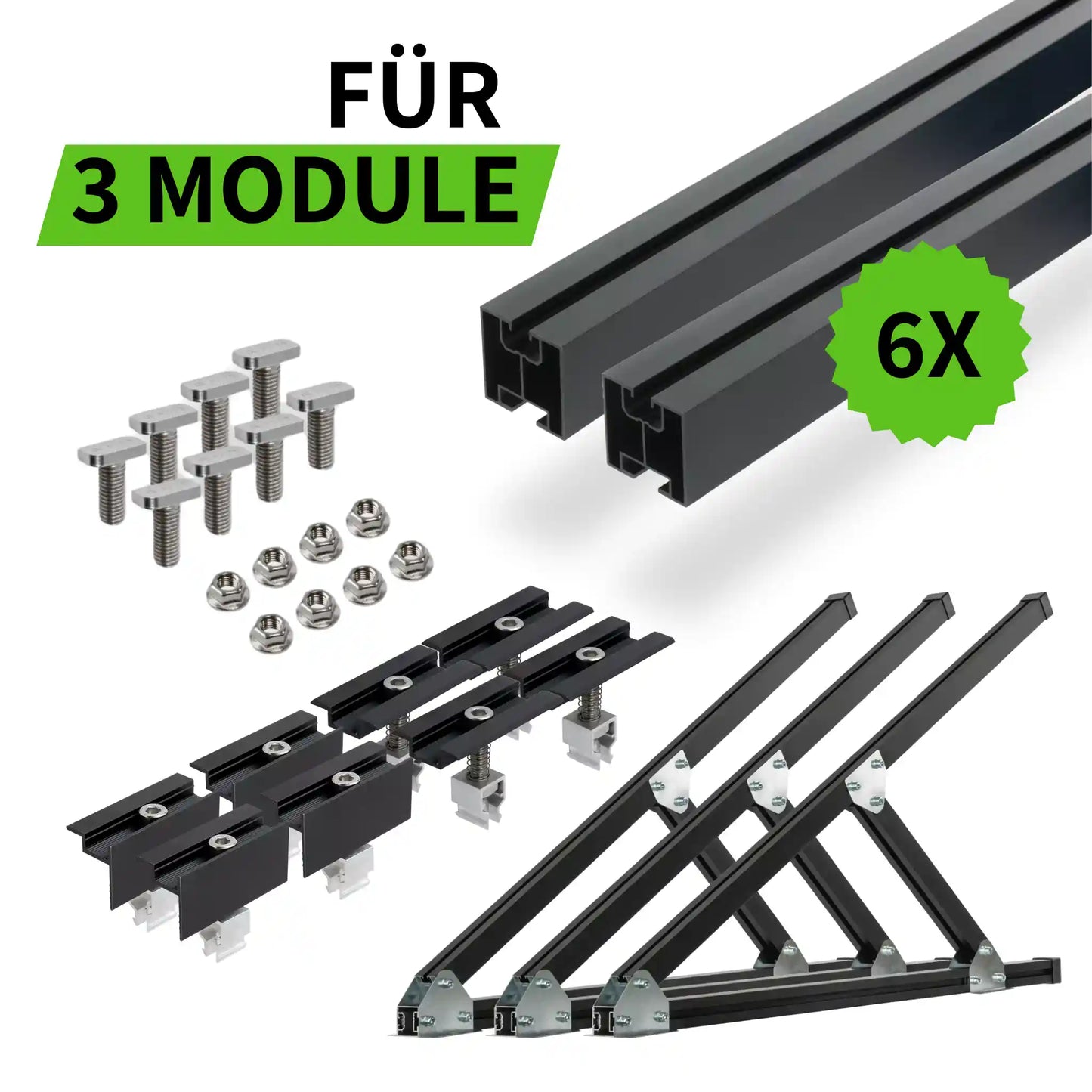 Flachdach- und Wand-Montageset für 3 Module Schwarz