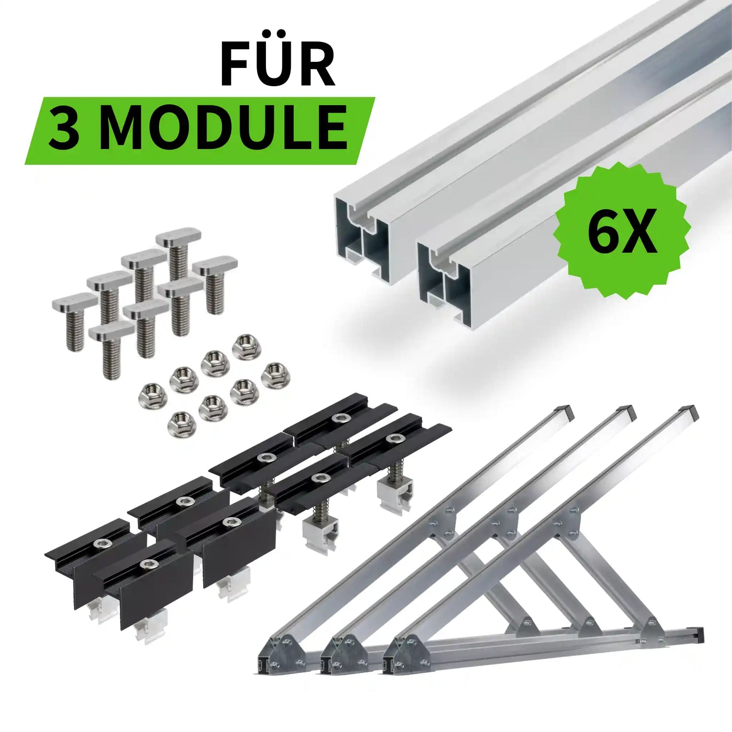 Flachdach- und Wand-Montageset für 3 Module Silber