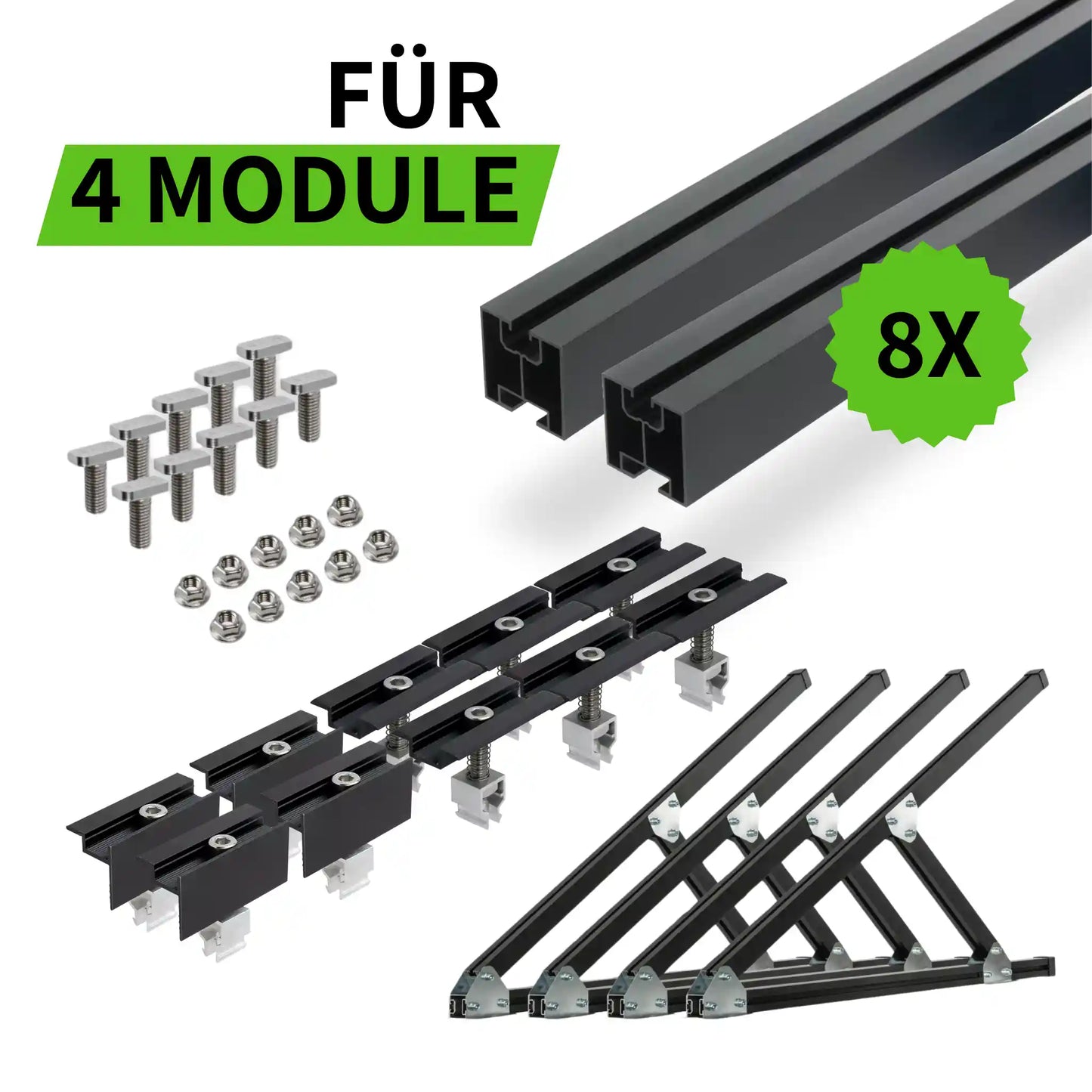 Flachdach- und Wand-Montageset für 4 Module Schwarz