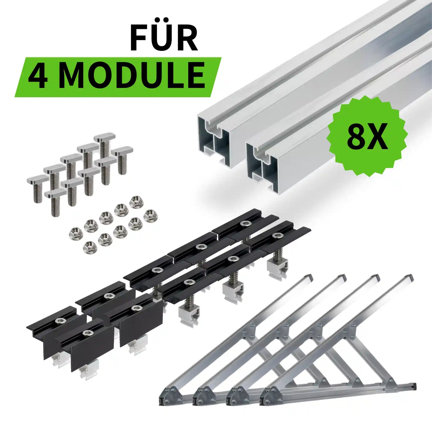 Flachdach- und Wand-Montageset für 4 Module Silber