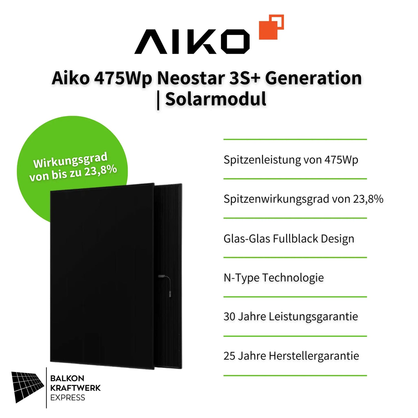 Aiko 475Wp Neostar 3S+ Glas-Glas Fullblack A-MCE54Db