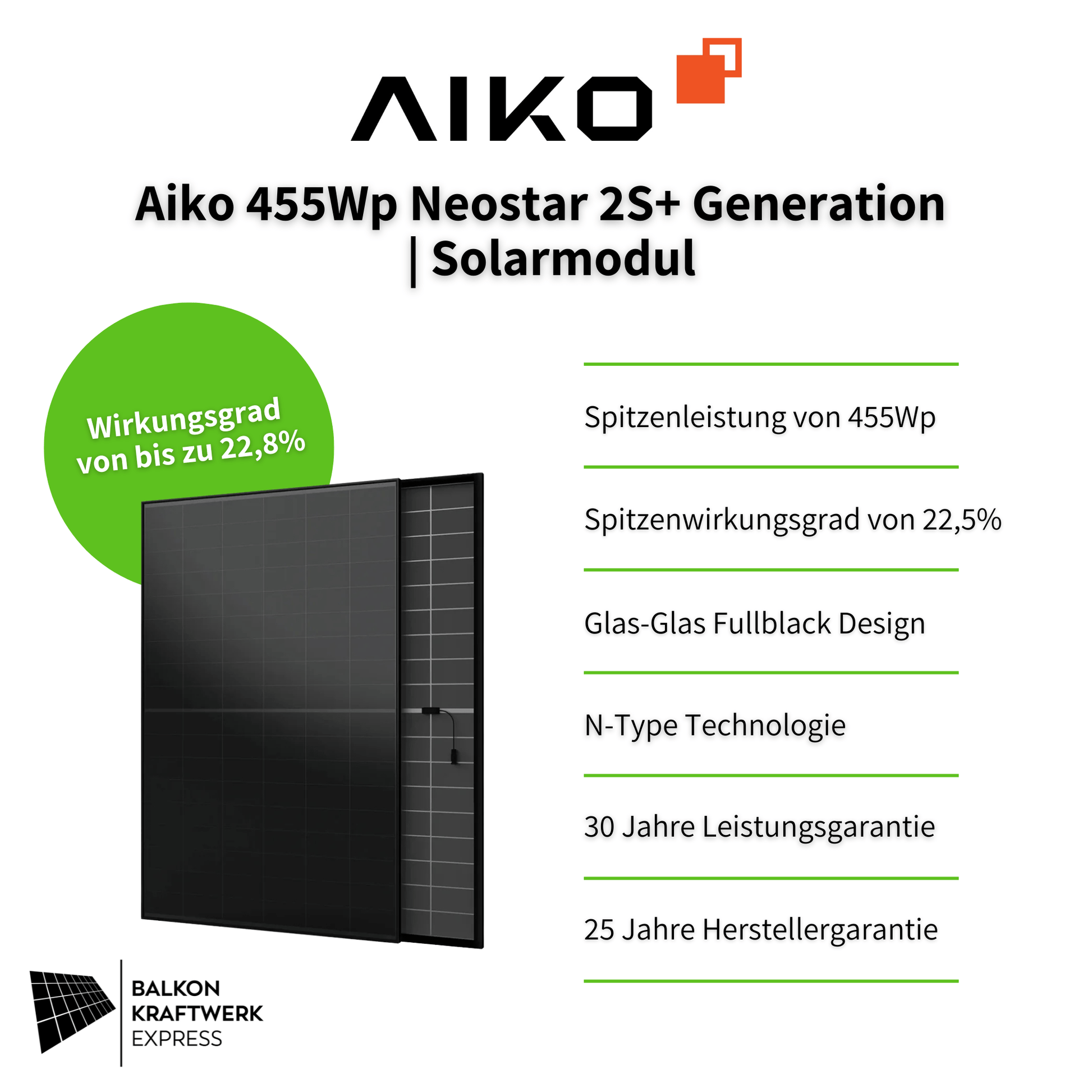 Aiko 455Wp A-MAH54Db N-Type ABC Neostar 2S+ Gen. 2 Glas-Glas Fullblack