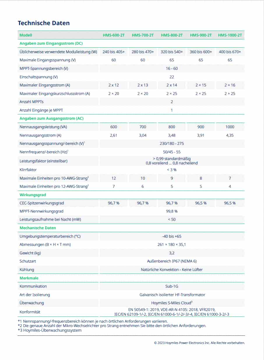 Hoymiles HMS-800W-2T Datenblatt