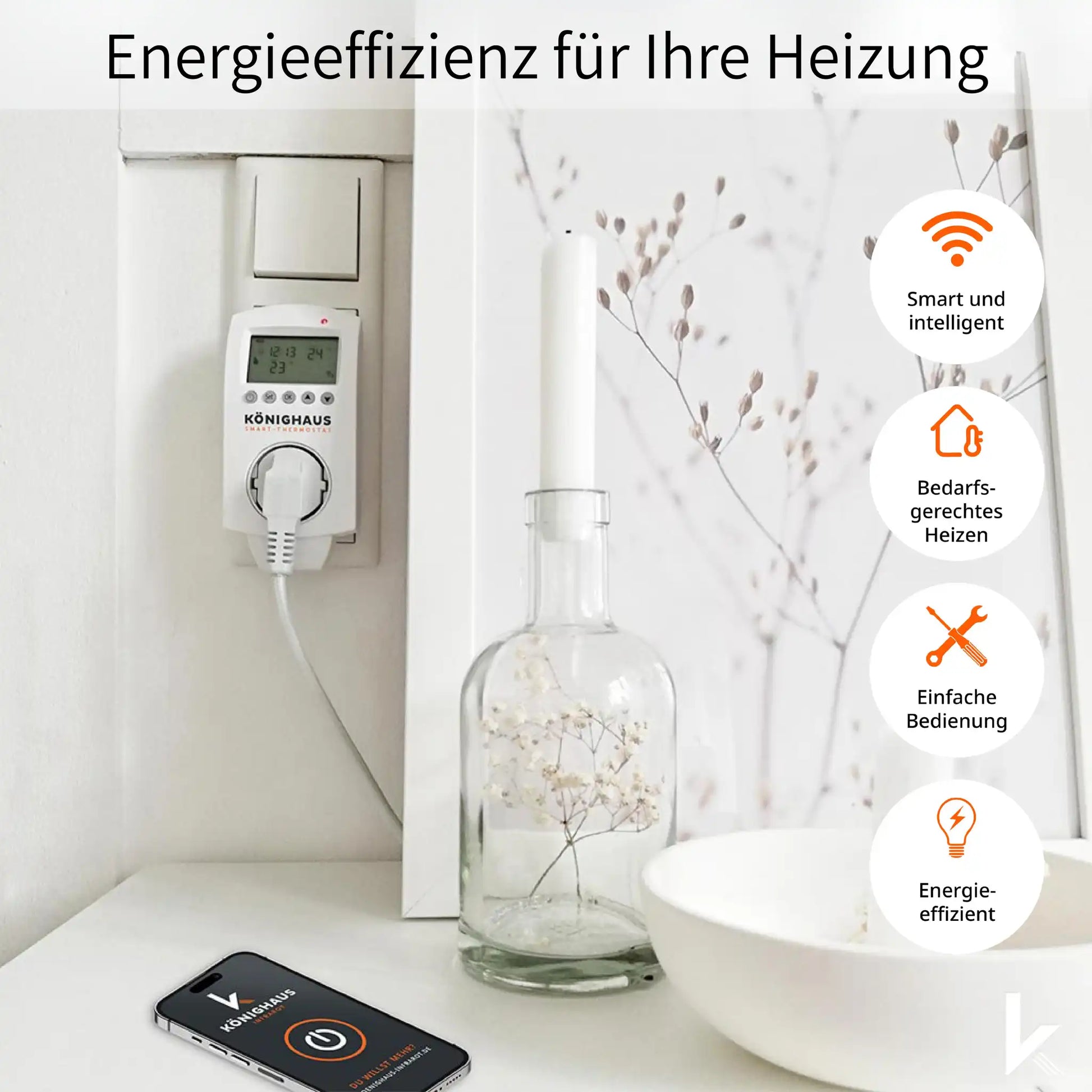 Könighaus Thermostat Steckdose WLAN + App-Steuerung