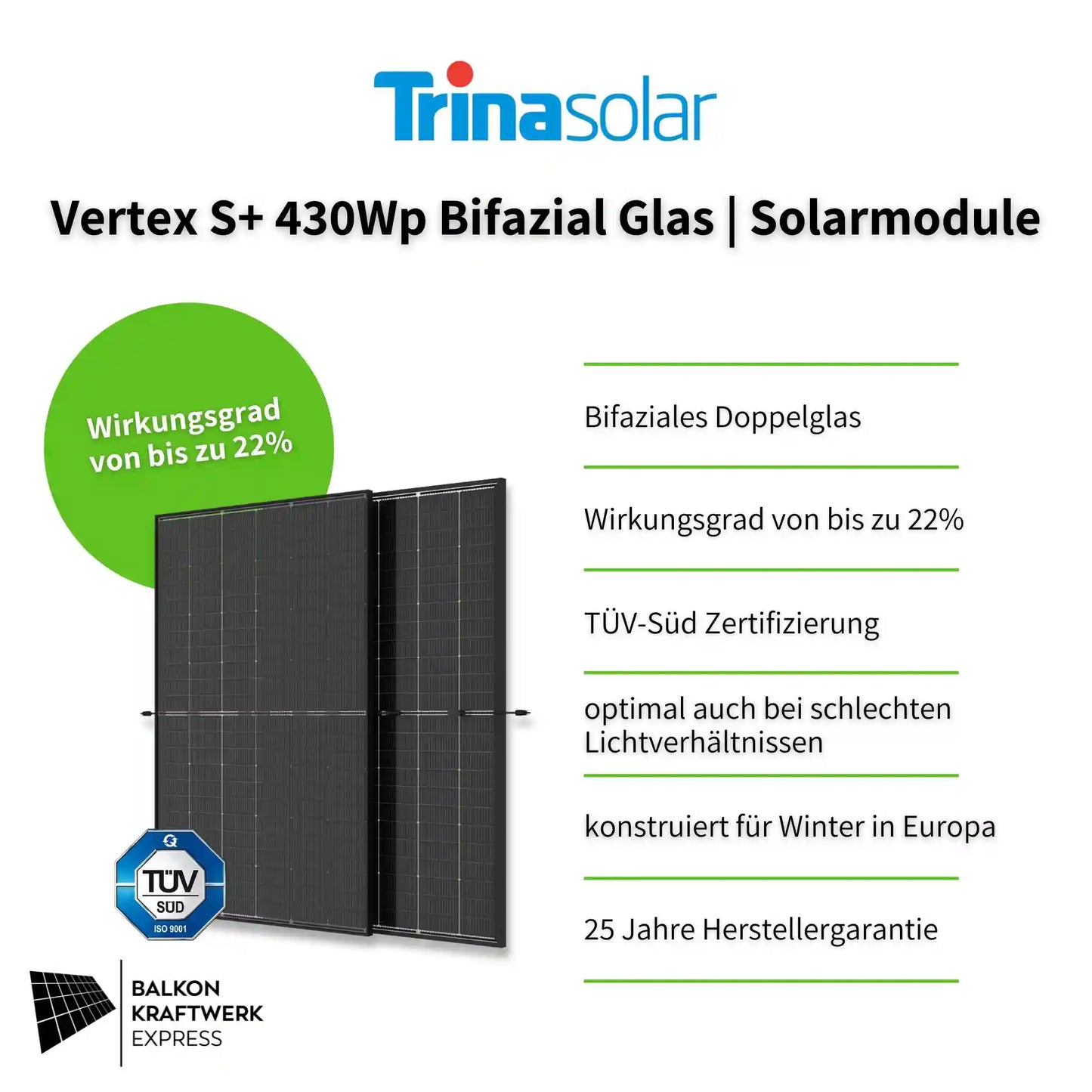 Trinasolar 430Wp Bifazial Glas Solarmodul